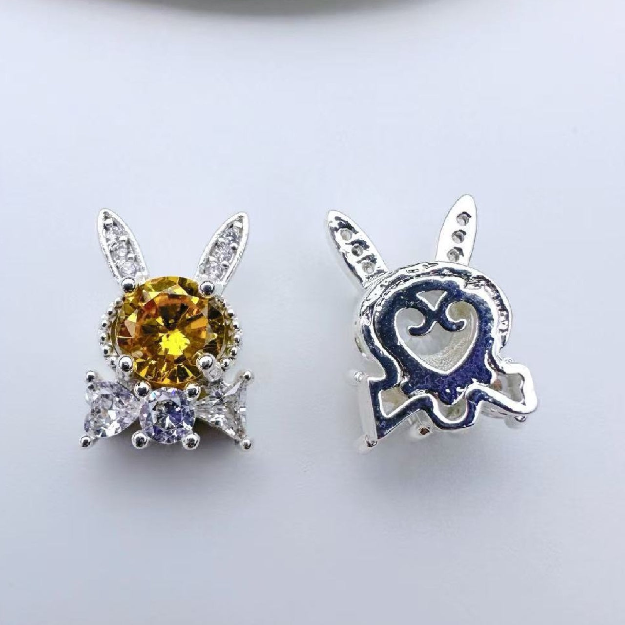 (2pcs)13.5*9.5mm Rabbite Rose Cut Zircon Spacer