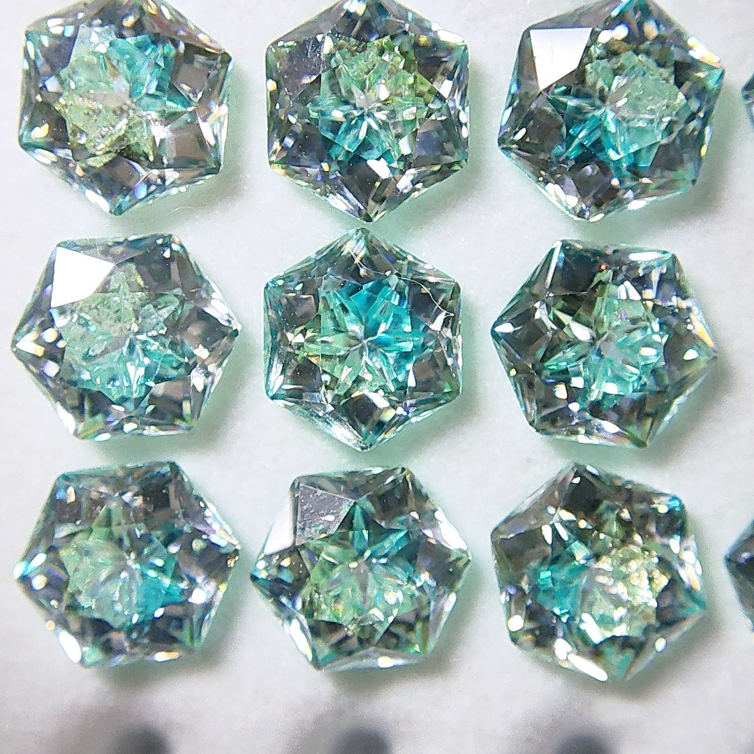 5A 6mm Gradient Hexagram Cut Sandwich Snowflake Loose CZ Stone - 2pcs