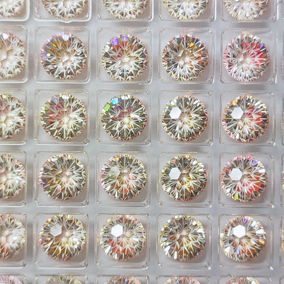 5A 6-8mm Round Iridescent Flame Cut Loose CZ Stone - 2pcs