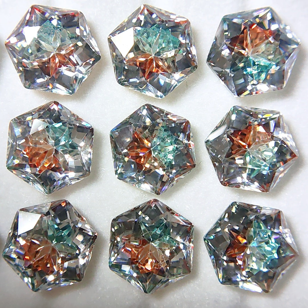 5A 6mm Gradient Hexagram Cut Sandwich Snowflake Loose CZ Stone - 2pcs