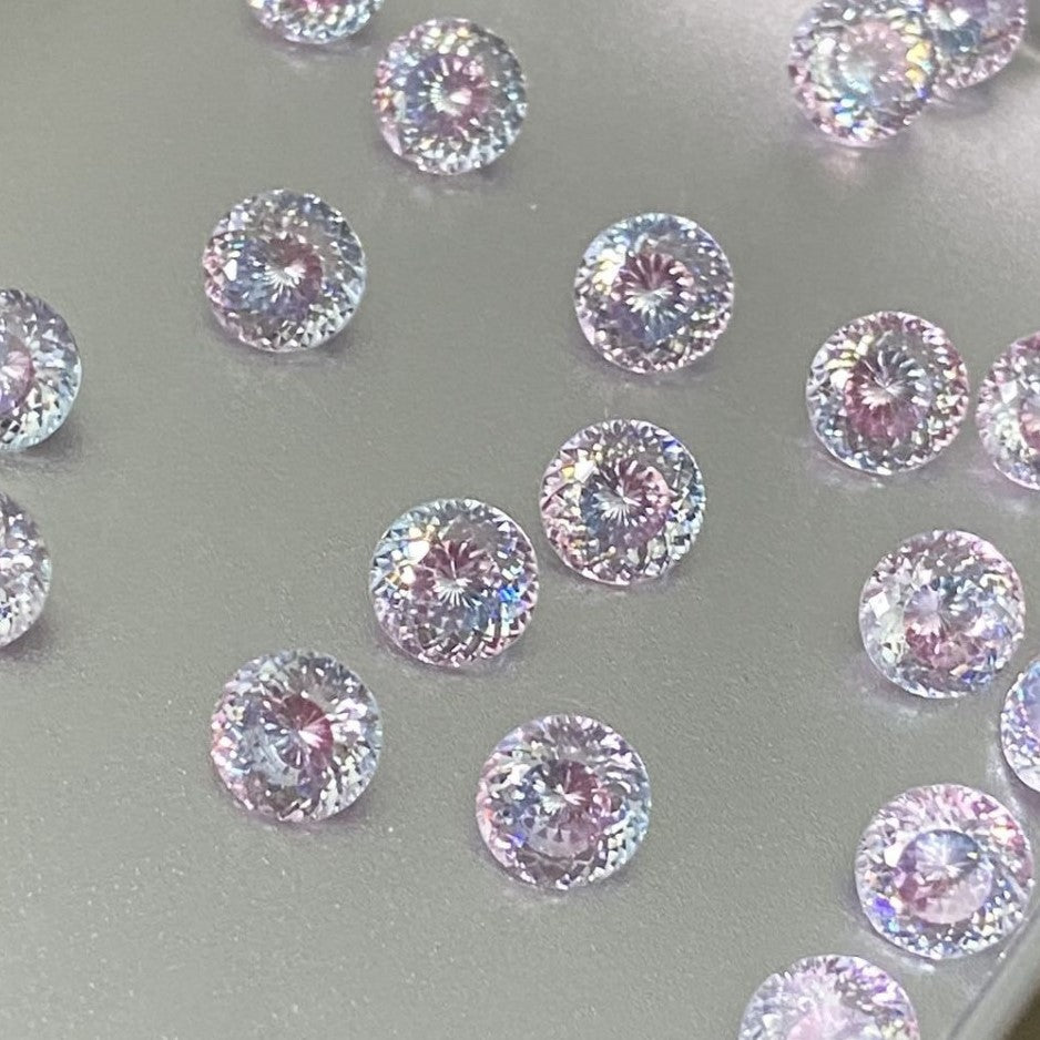 5A 6-8mm Round Coated Nest Cut Loose CZ Stone - 2pcs