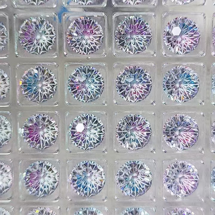 5A 6-8mm Round Iridescent Flame Cut Loose CZ Stone - 2pcs