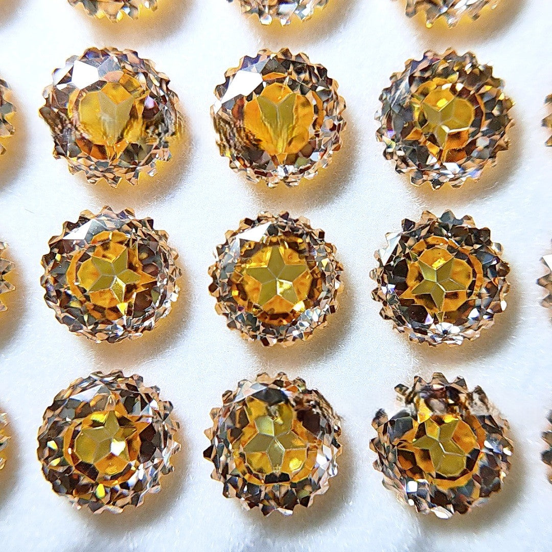 5A 6mm Round Ferris Wheel & Star Cut Loose CZ Stone with a Sweet Heart - 2pcs