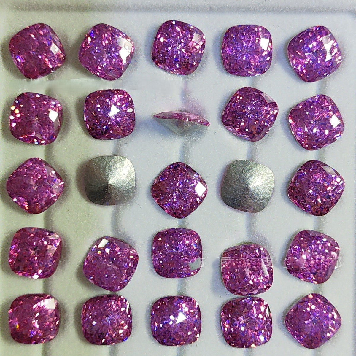 5A 8mm Pave Square Foil-Back Loose CZ Stone - 2pcs