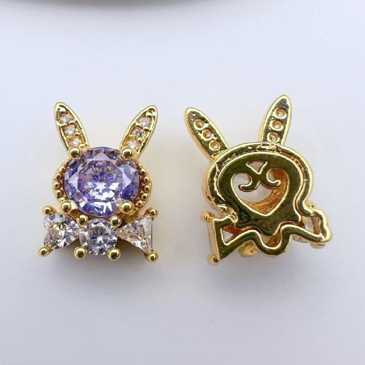 (2pcs)13.5*9.5mm Rabbite Rose Cut Zircon Spacer