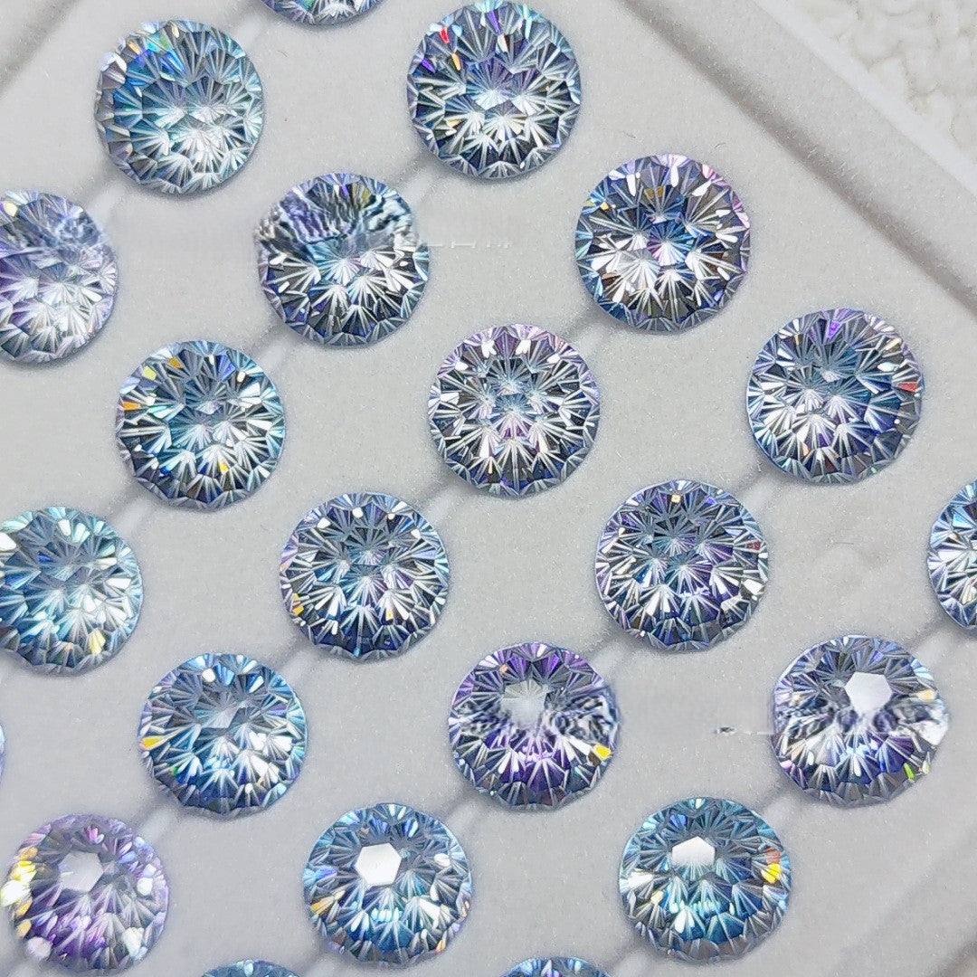 5A 6-8mm Round Iridescent Flame Cut Loose CZ Stone - 2pcs