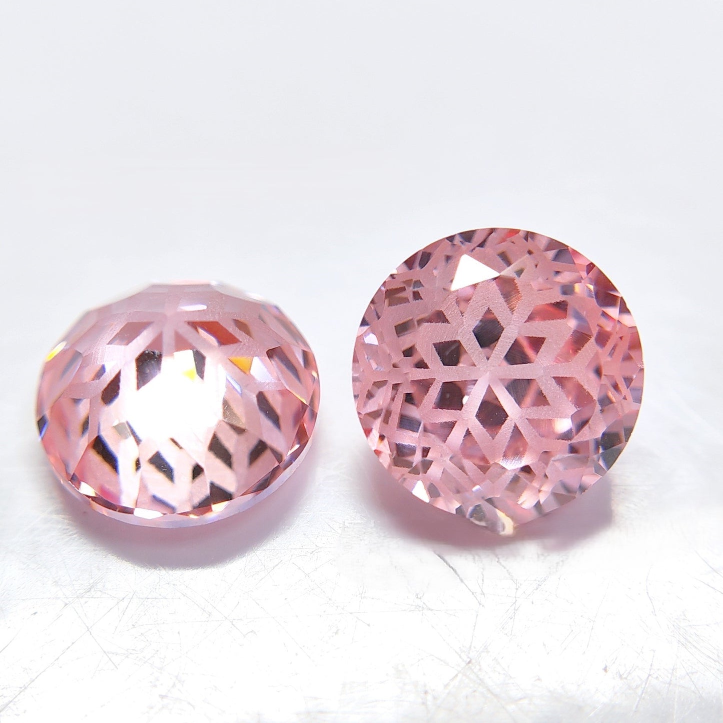 5A 6-8mm Round Snow Crystal Cut Loose CZ Stone - 2pcs