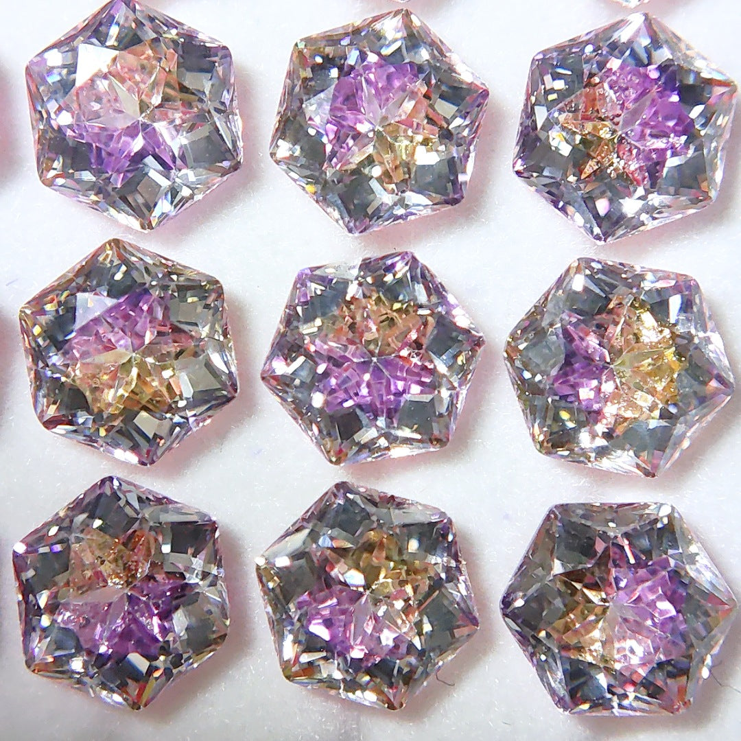 5A 6mm Gradient Hexagram Cut Sandwich Snowflake Loose CZ Stone - 2pcs