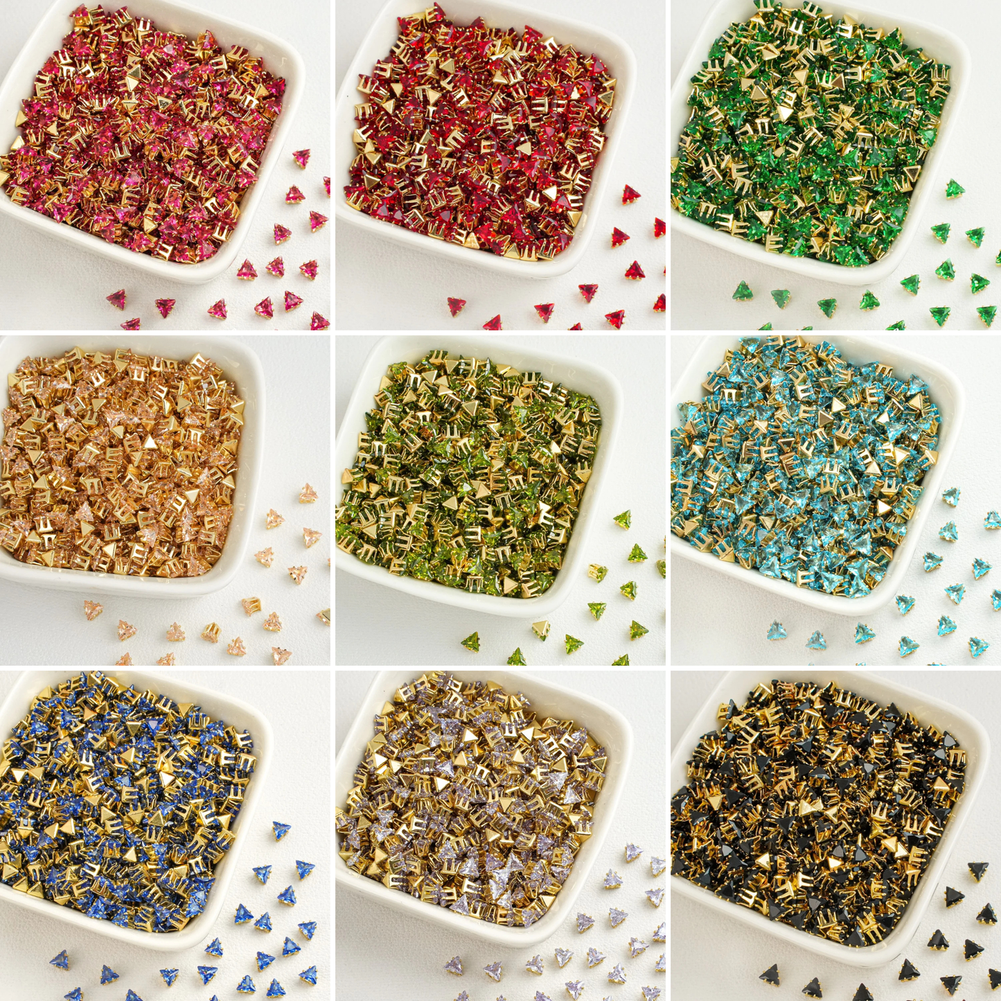 (100pcs)4mm Triangle Prong-Set CZ - Gold/Silver Base