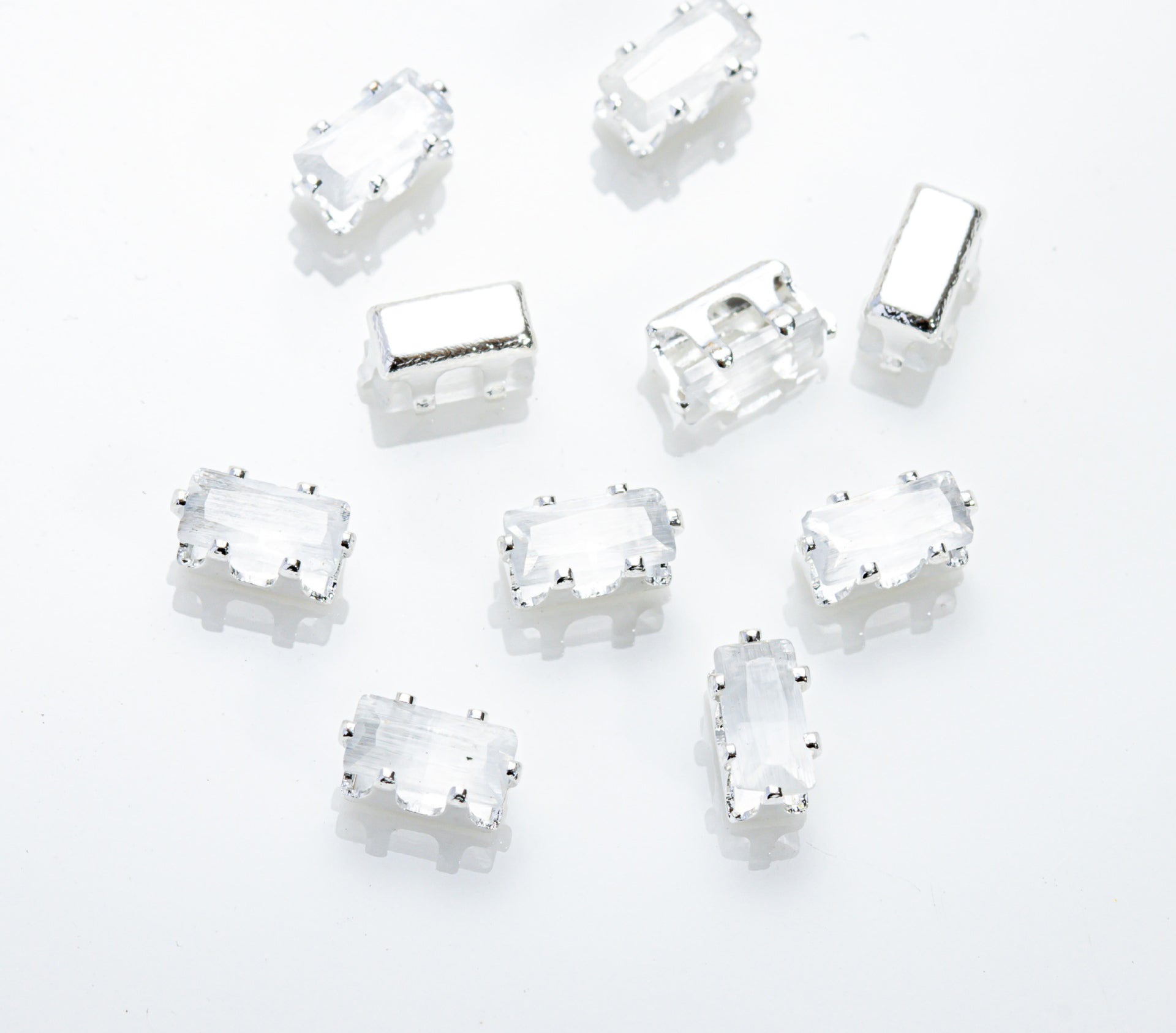 (100pcs)2.5x5mm Cat Eye Rectangle Prong-Set CZ