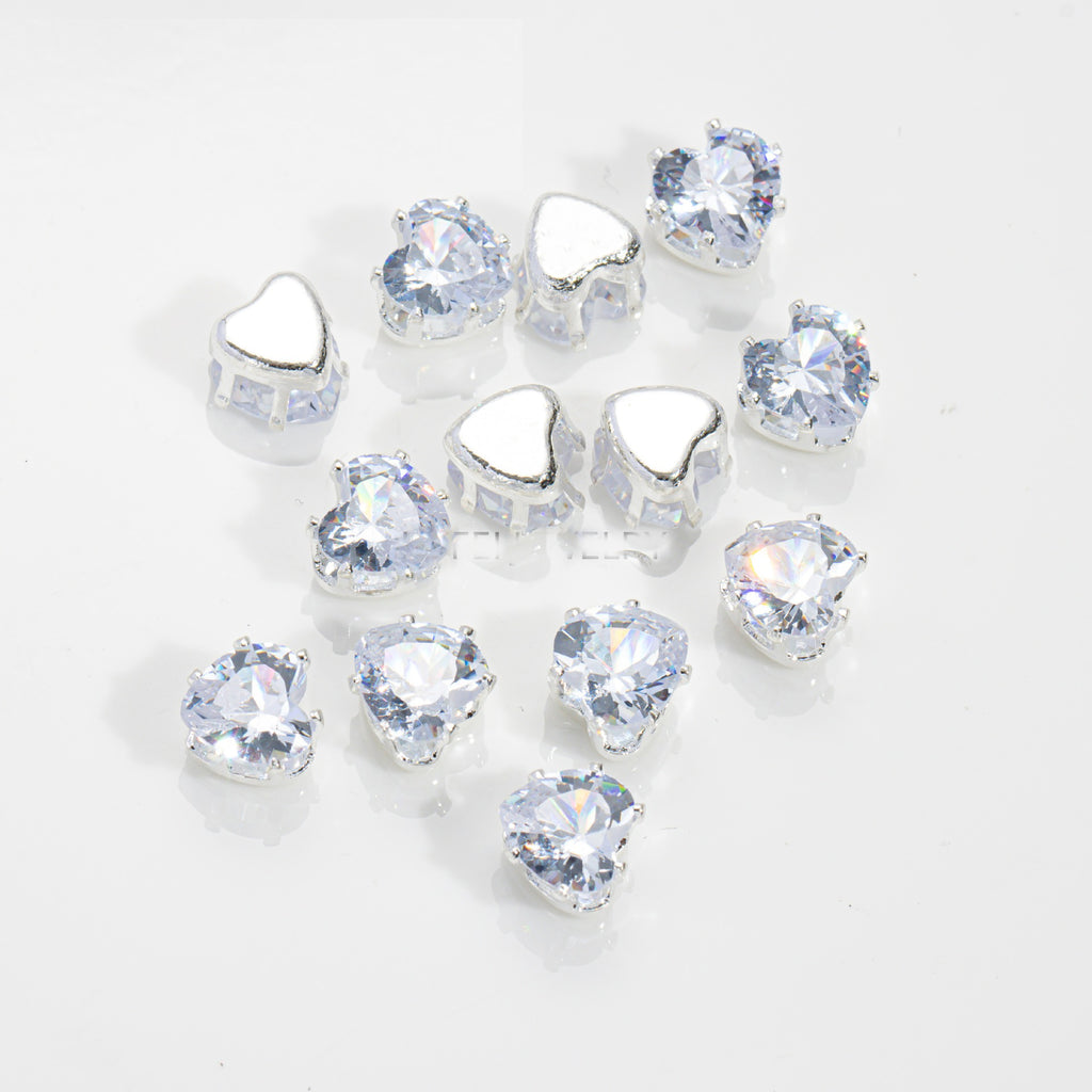 (100pcs)6MM Heart Prong-Set CZ with Silver/Gold Base